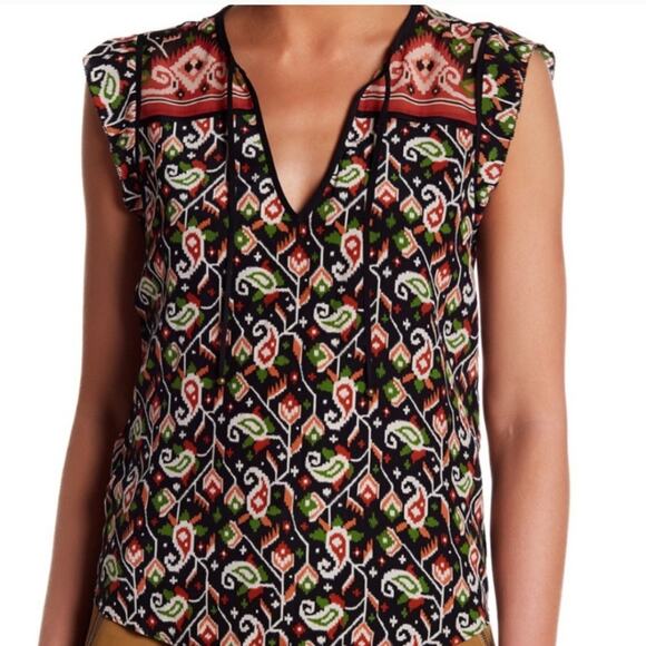 Veronica Beard Rincon Paisley Silk Ruffle Tie Blouse 8 - Picture 1 of 7